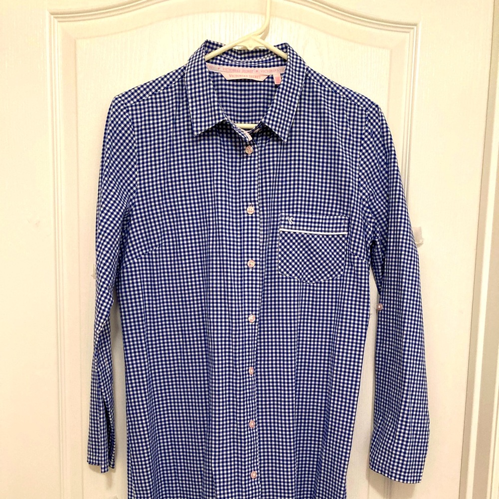 Victoria Secret Night Shirt SZ M New Blue and white Buttons have Victoria Secret
